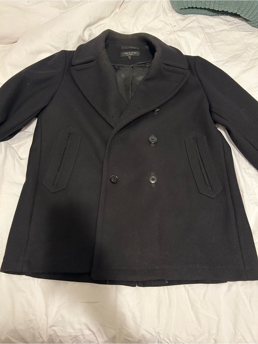 rag & bone Black Double-Breasted Wool Peacoat